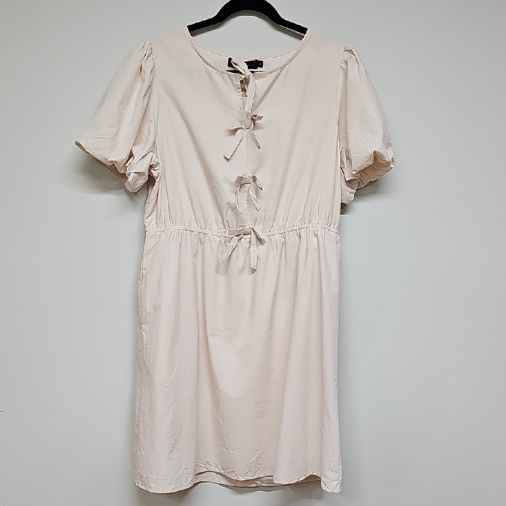 Zesica Babydoll Tie Front Chintz Dress W/ Pockets, Lined, Cream XL, New